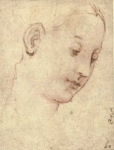 Head of the Madonna, in three-quarter profile to the right