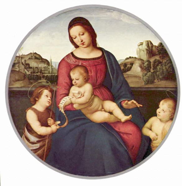 Madonna Terra Nuova, Scene Mary with Christ Child with two Saints, Tondo